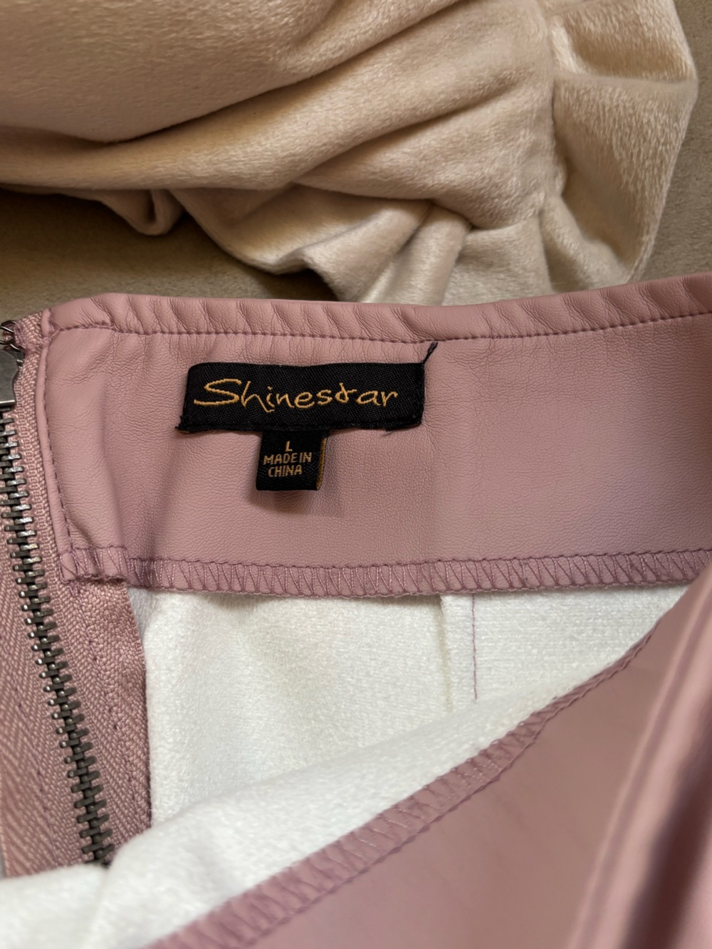 Shinestar Blush Pink Faux Leather Skirt with White Lining